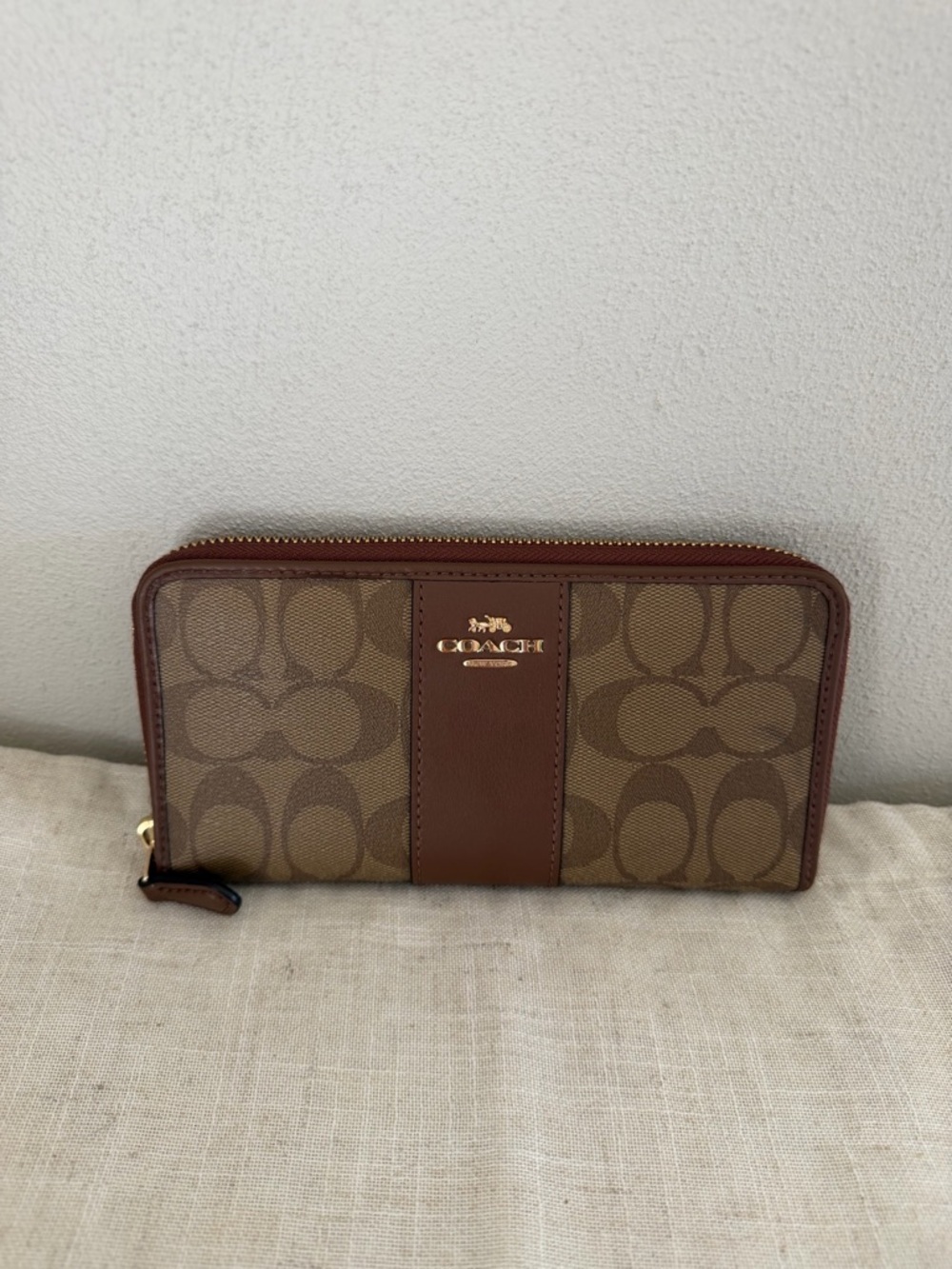 Coach Brown Signature Accordian Zip Wallet